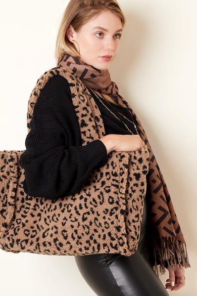 Tote de borreguito de leopardo Beige Poliéster h5 Imagen2